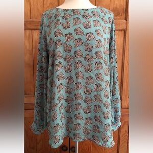 🌼 Pleione Womens Sz XL Long Sleeve Minty Green Floral Print Top
